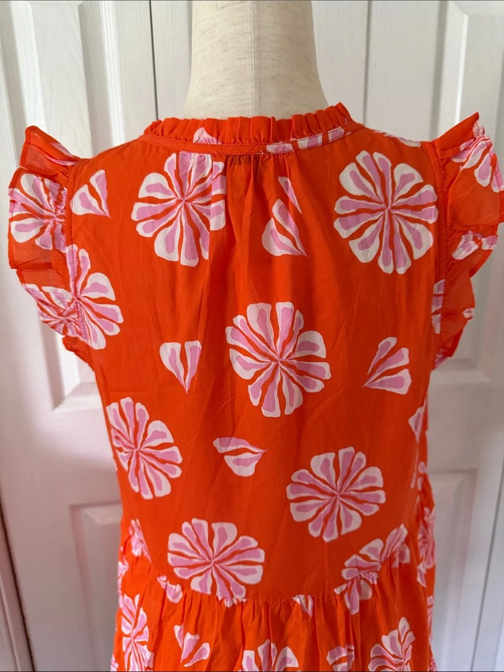 NWT J. Crew Cotton Orange Floral Tiered Dress with Pink Tassels Sz S